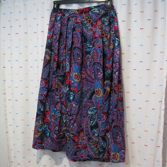VTG Multicolor Lap Skirt Midi Size 9/10 High Waist Greenwich Square Retro Bright - Picture 12 of 16